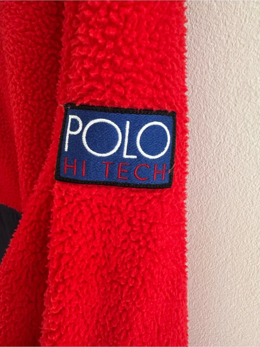 Polo Ralph Lauren Hi Tech Sherpa Fleece Hooded Pullover Red Navy Colorblock XL